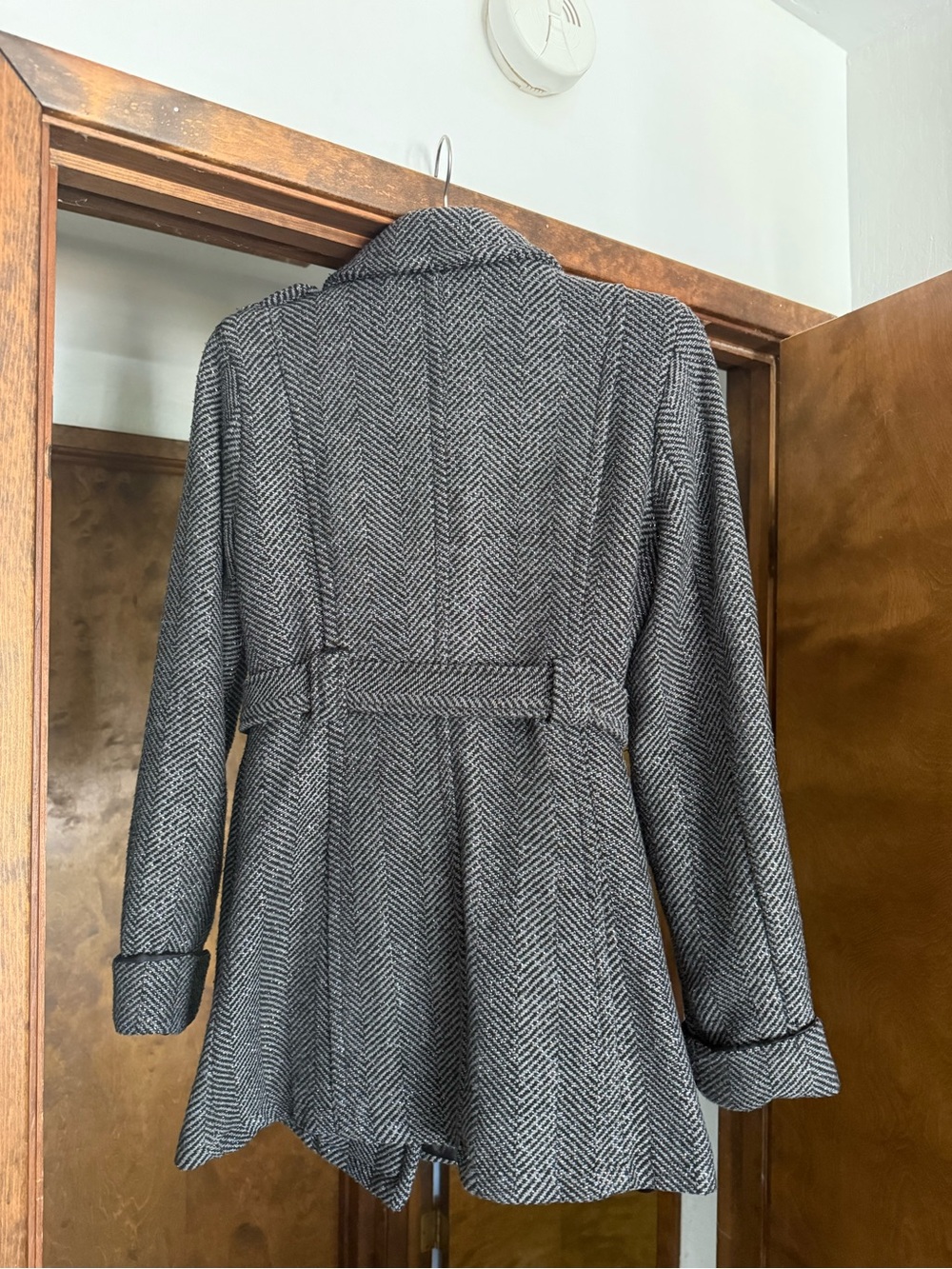 Ashley By 26 International Gray Herringbone Double-Breasted Peacoat - Picture 2 of 6